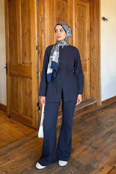 KETEN DÜGMELİ TAKIM 31-3318 - LACİVERT