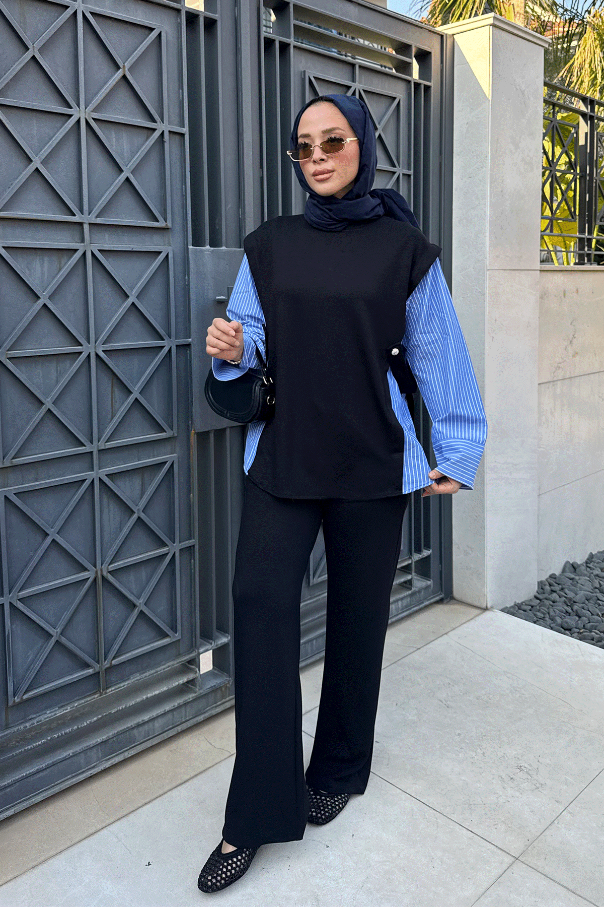 POPLİN DETAYLI OYŞO TAKIM 9-52849 - SİYAH