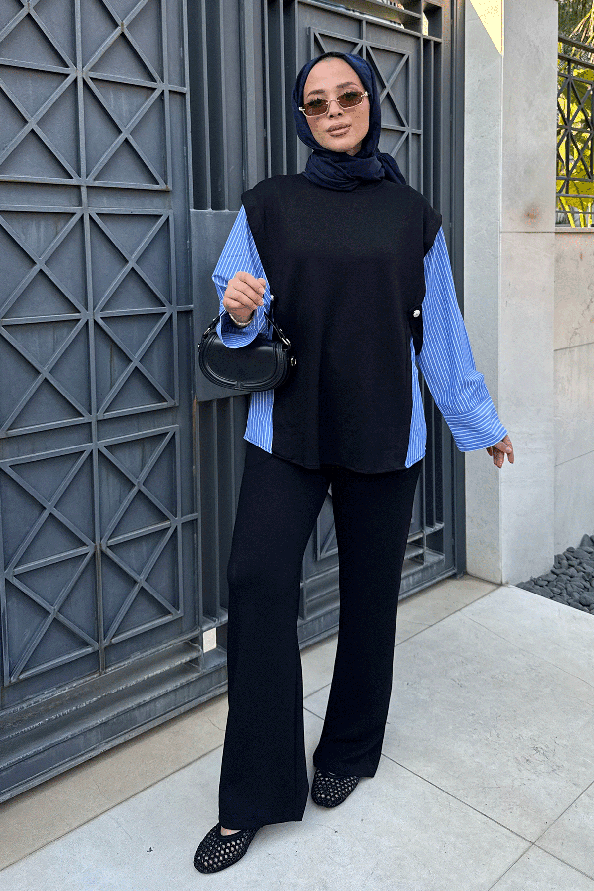 POPLİN DETAYLI OYŞO TAKIM 9-52849 - SİYAH