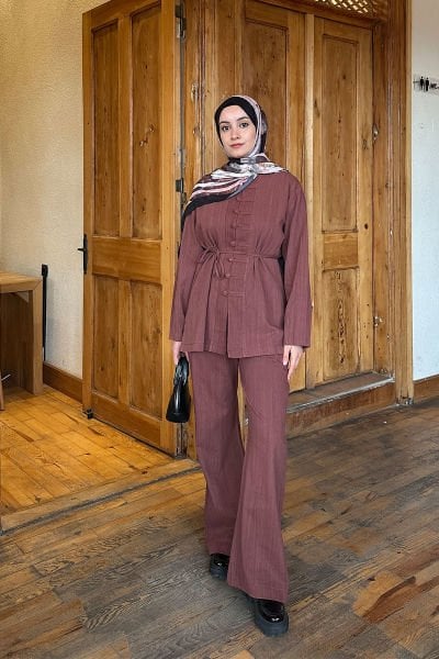 KETEN DÜGMELİ TAKIM 31-3318 - BORDO