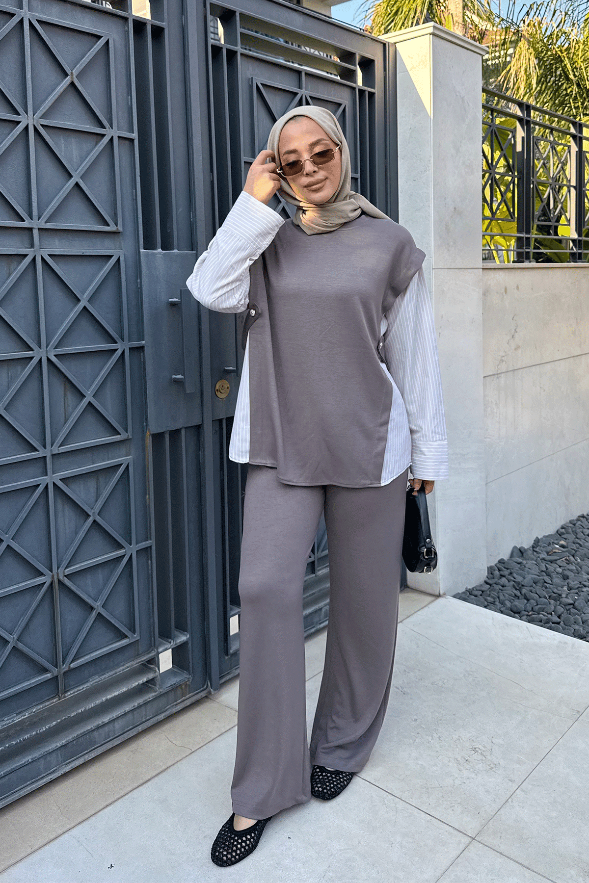 POPLİN DETAYLI OYŞO TAKIM 9-52849 - ANTRAST