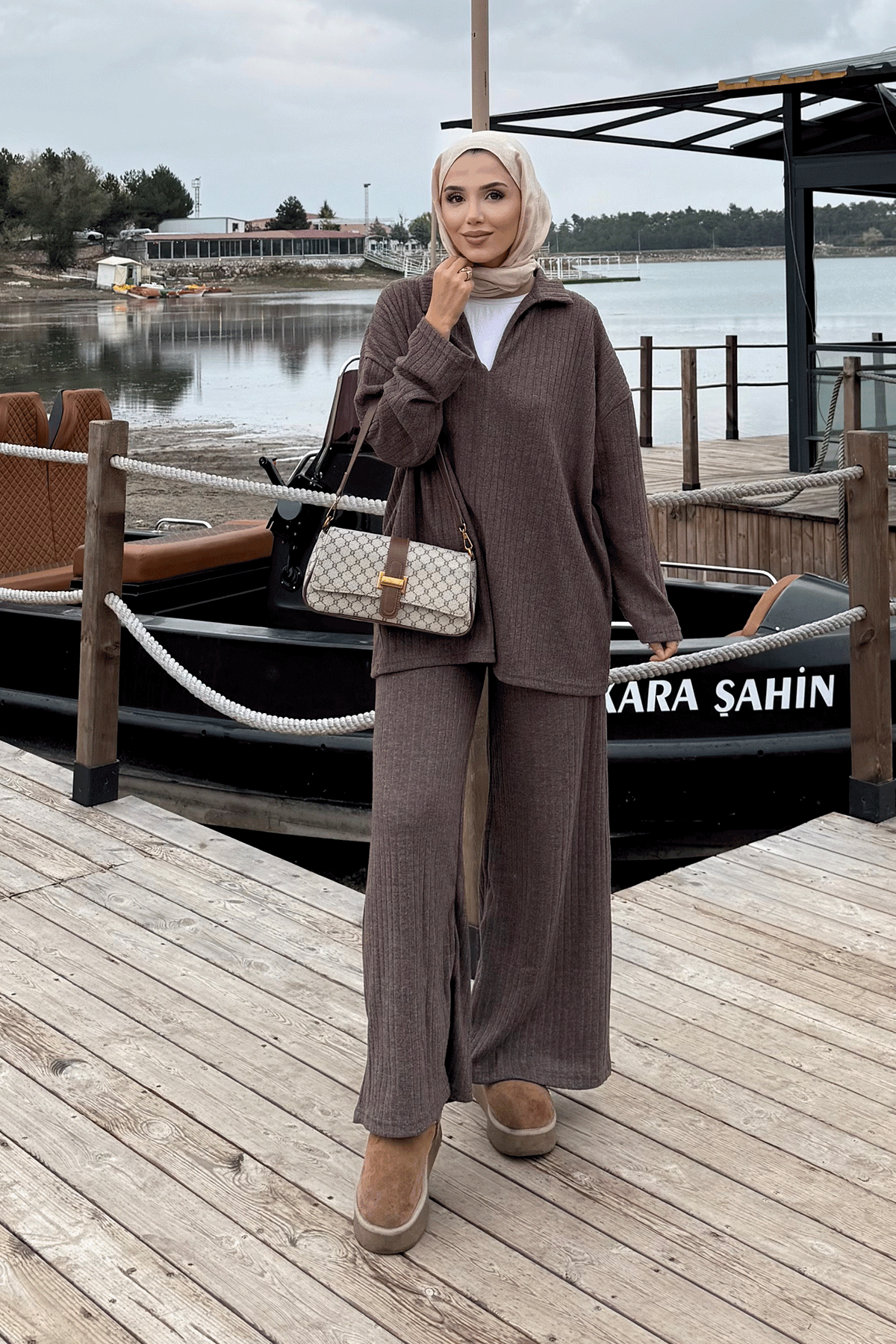 V YAKA TRİKO TAKIM 9-52857 - KAHVERENGİ