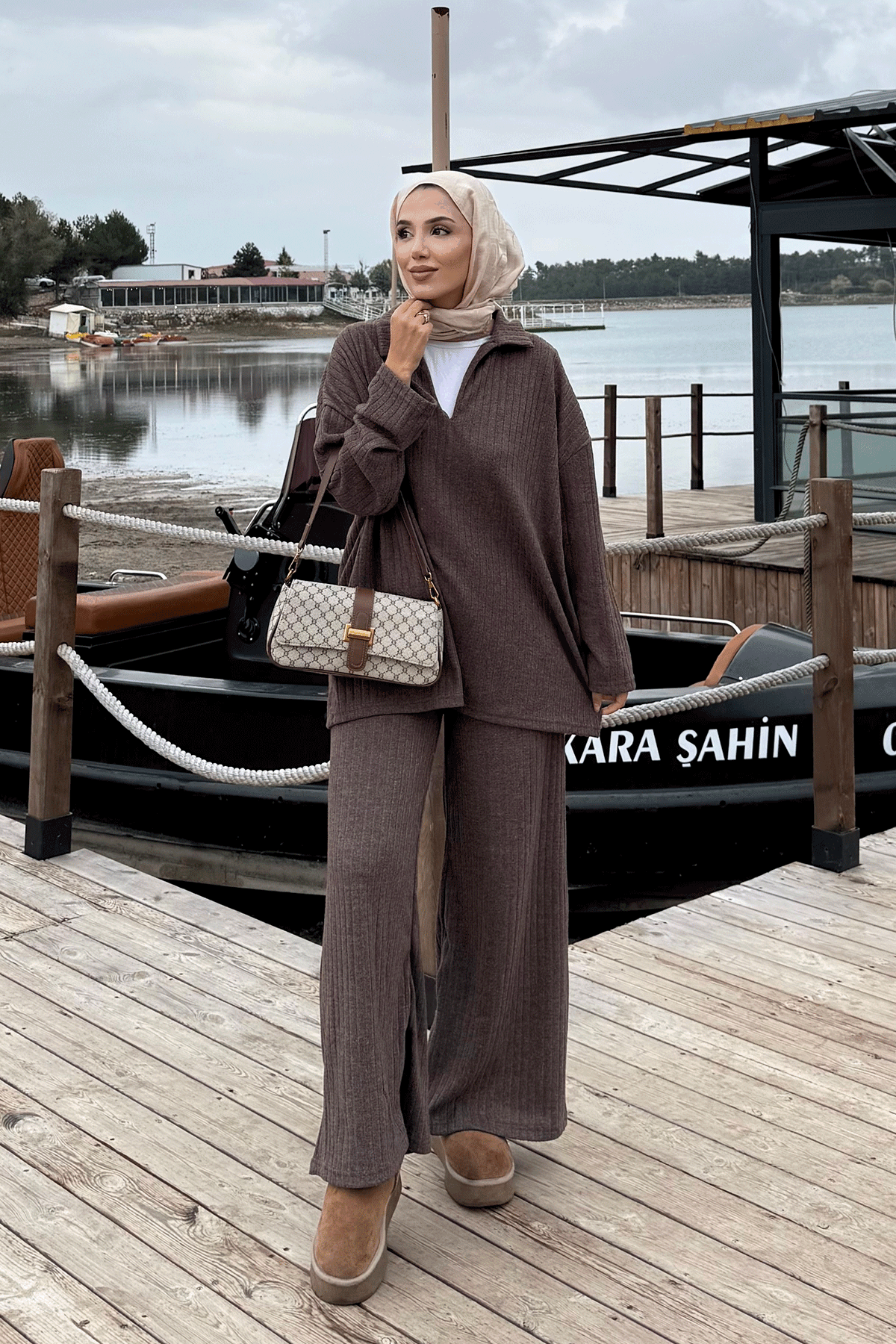 V YAKA TRİKO TAKIM 9-52857 - KAHVERENGİ