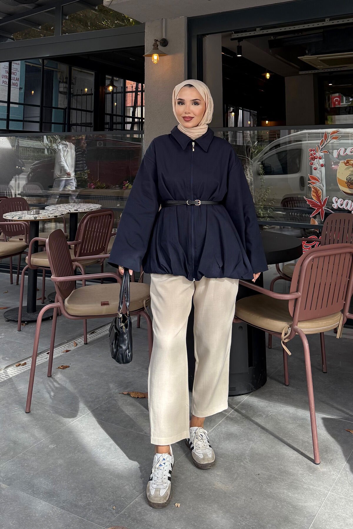 KEMERLİ GABARDİN CEKET 9-52625  - LACİVERT