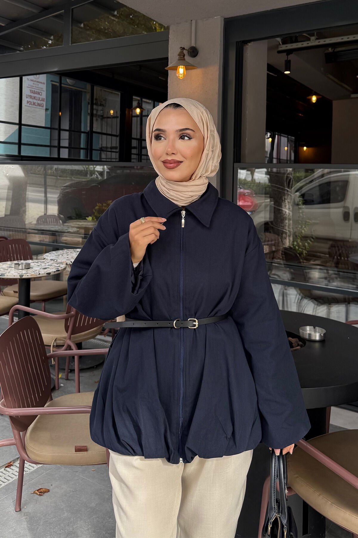 KEMERLİ GABARDİN CEKET 9-52625  - LACİVERT