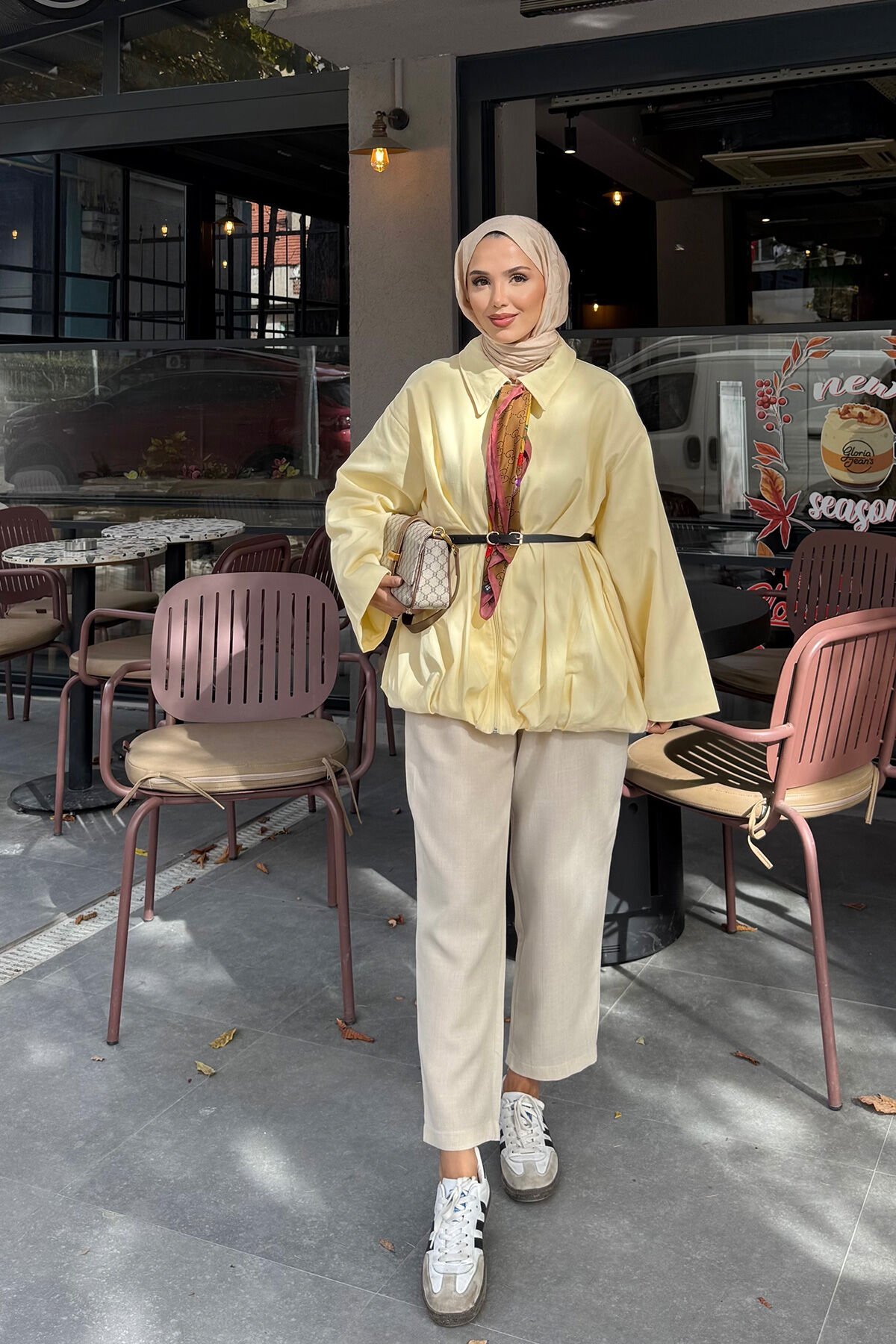 KEMERLİ GABARDİN CEKET 9-52625  - SARI