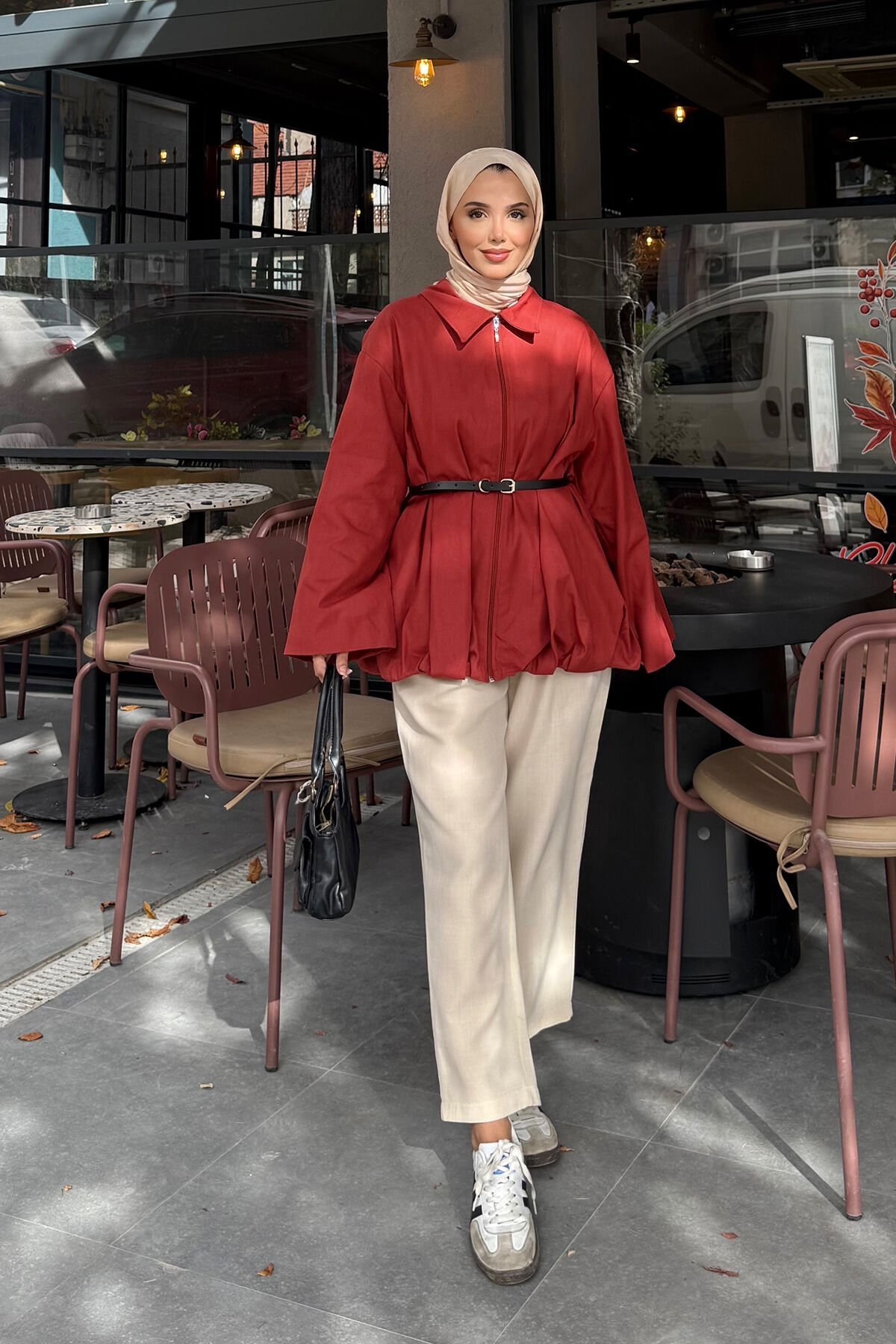 KEMERLİ GABARDİN CEKET 9-52625  - KİREMİT