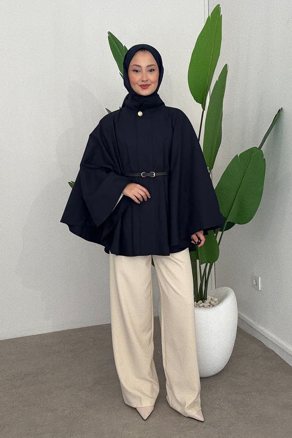 KEMERLİ GABARDİN PANÇO 9-52626  - LACİVERT