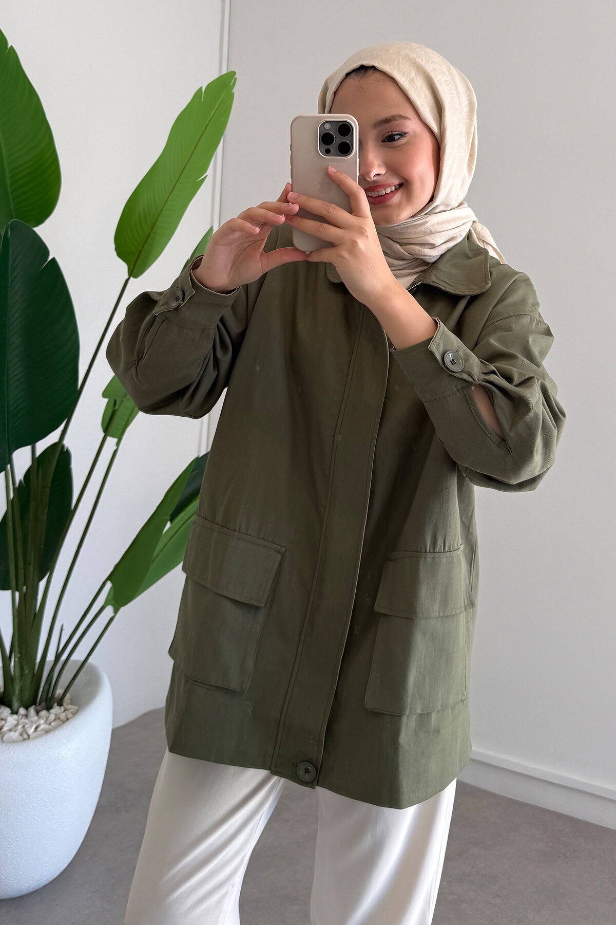 GABARDİN CEPLİ CEKET 9-52726  - HAKİ YEŞİL