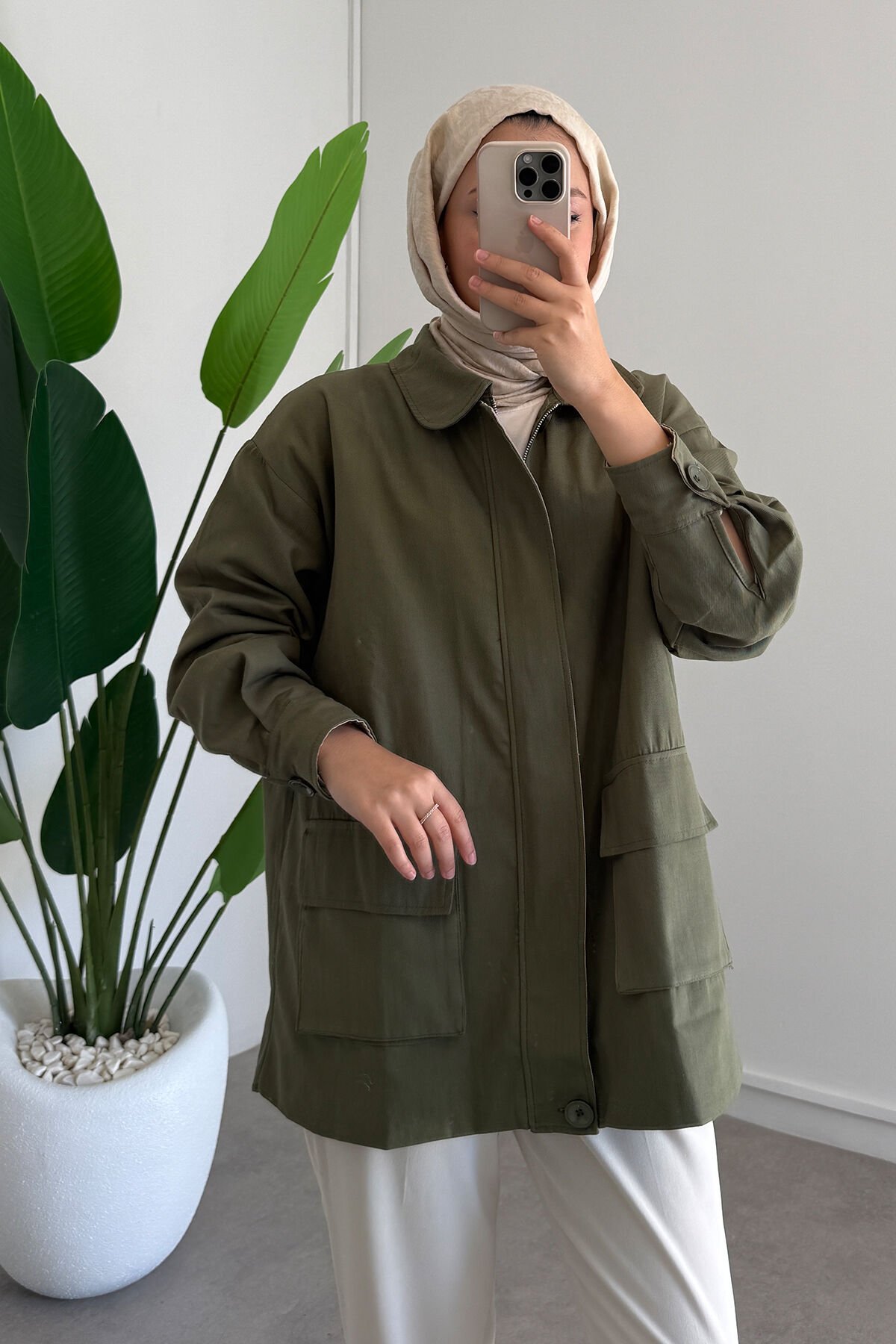 GABARDİN CEPLİ CEKET 9-52726  - HAKİ YEŞİL