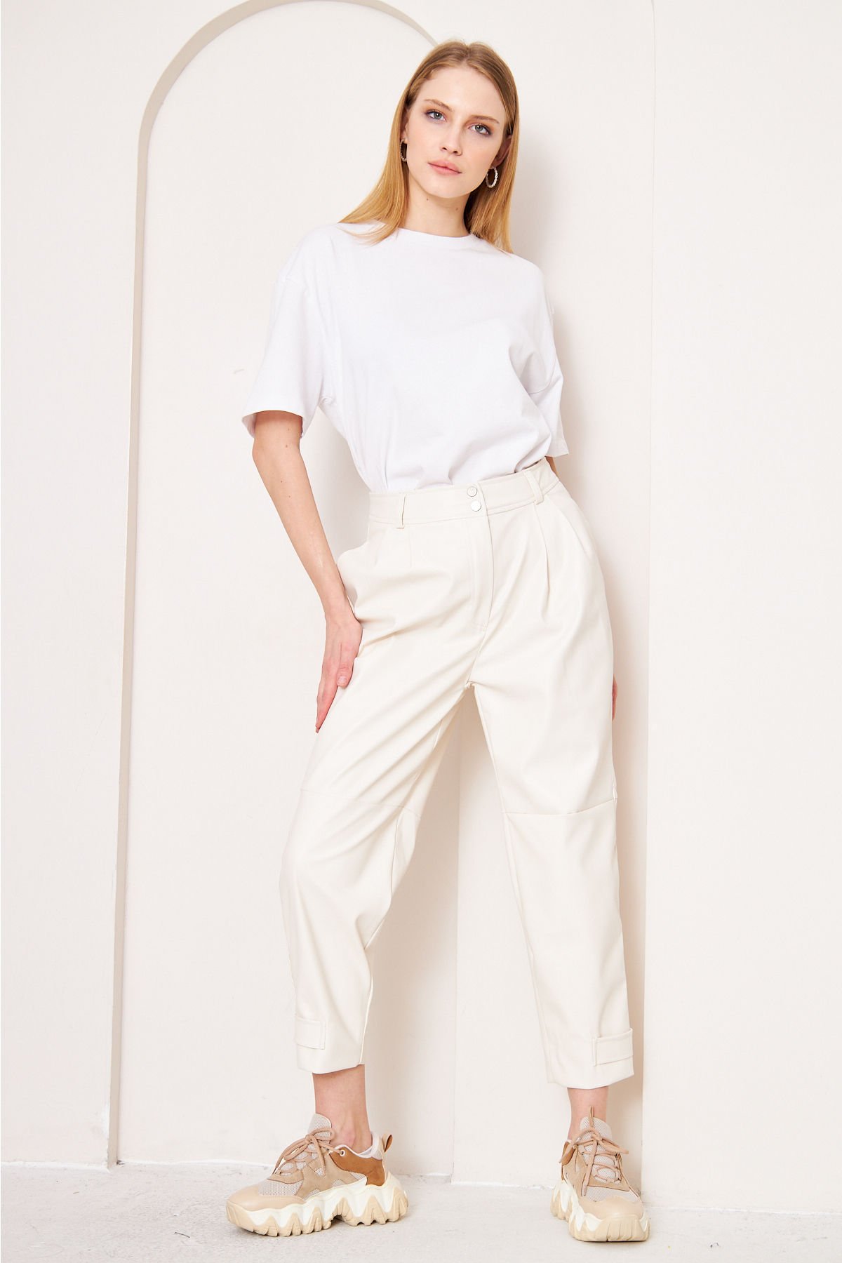 Deri Pantolon 4-6616 - EKRU