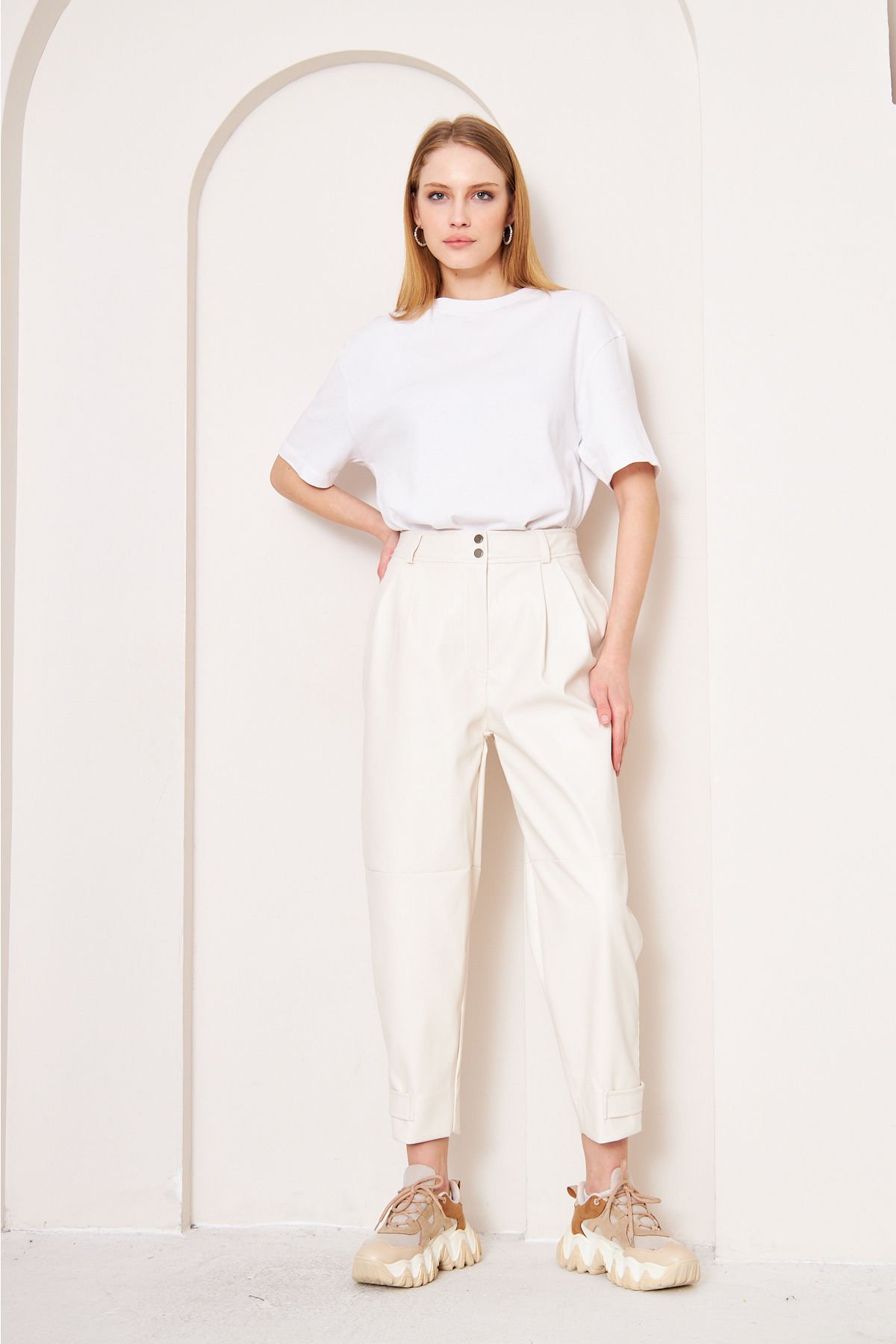 Deri Pantolon 4-6616 - EKRU