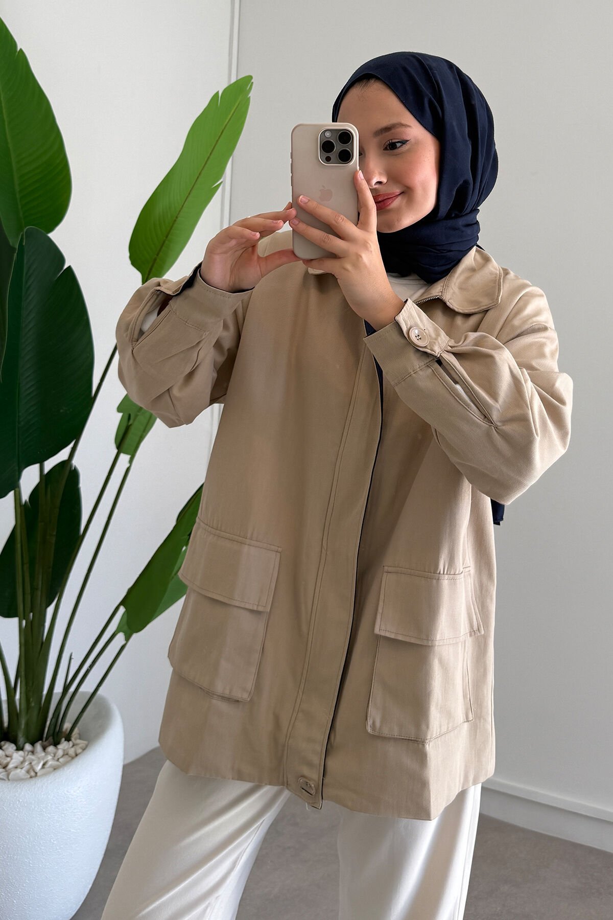 GABARDİN CEPLİ CEKET 9-52726  - BEJ