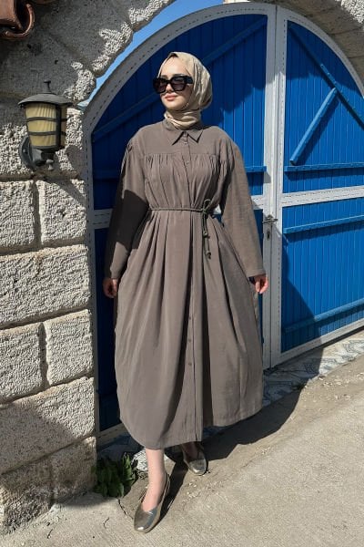 BÜZGÜLÜ ELBİSE 9-51506 - HAKİ YEŞİL