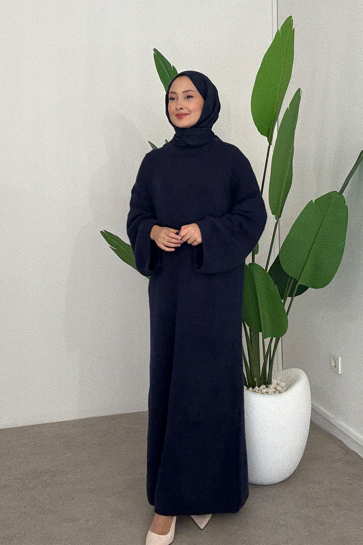 SAÇAKLI TRİKO ELBİSE 67-1902 - LACİVERT