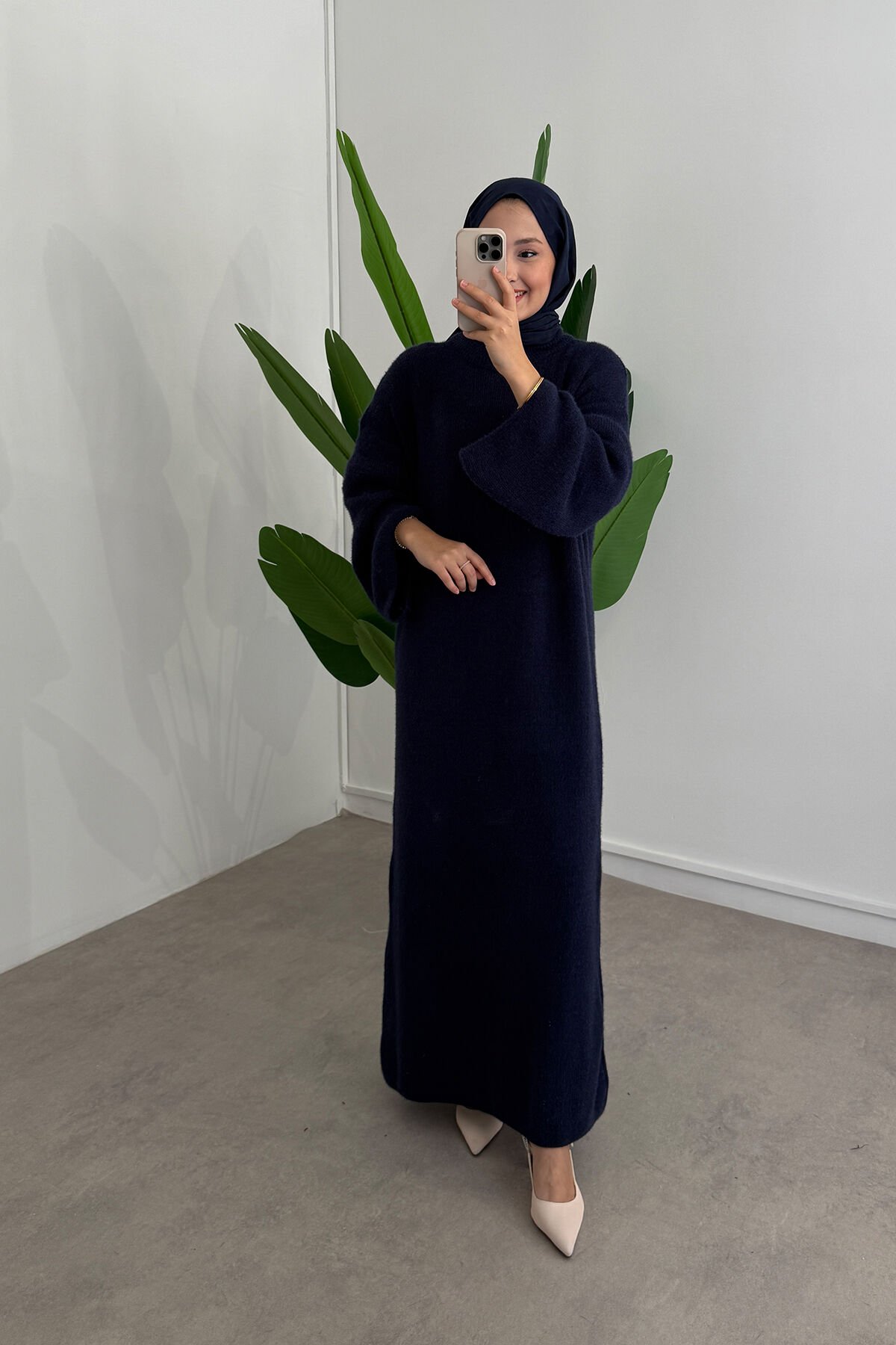 SAÇAKLI TRİKO ELBİSE 67-1902 - LACİVERT