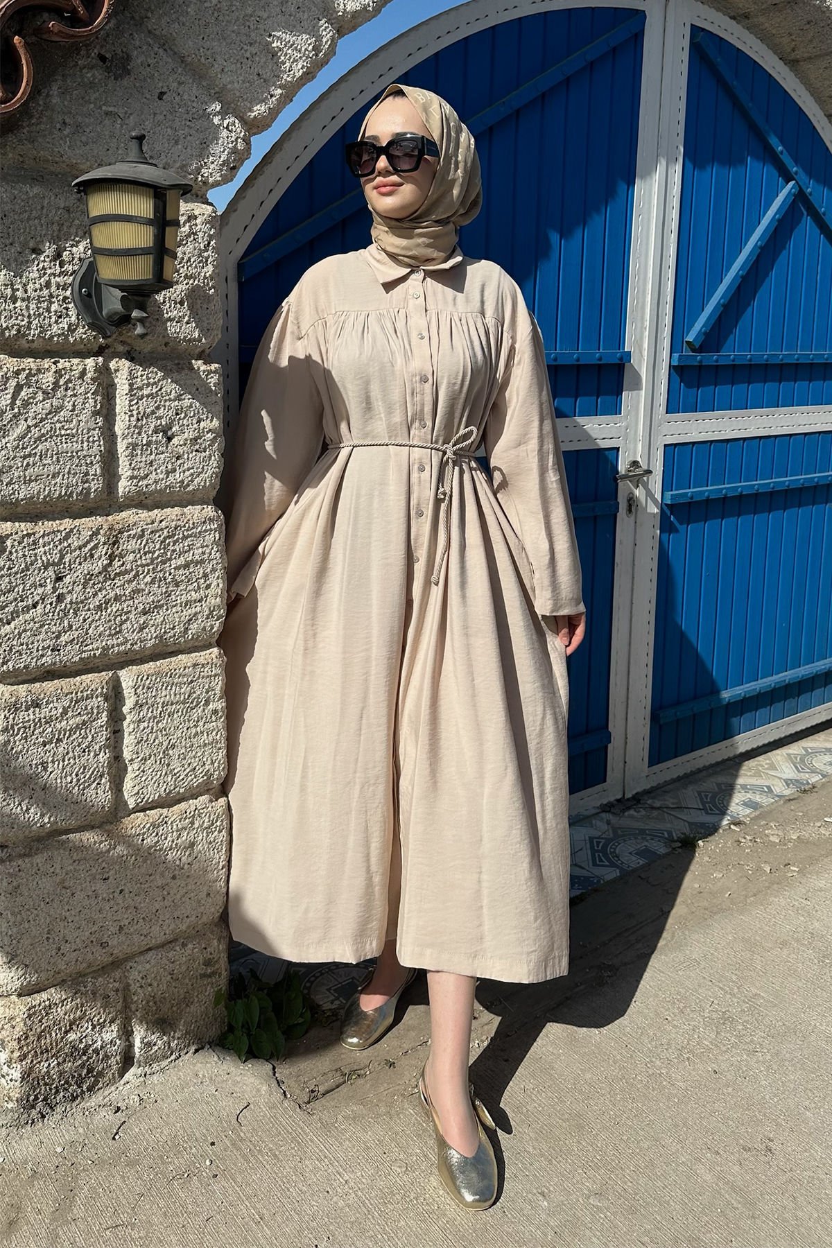 BÜZGÜLÜ ELBİSE 9-51506 - BEJ