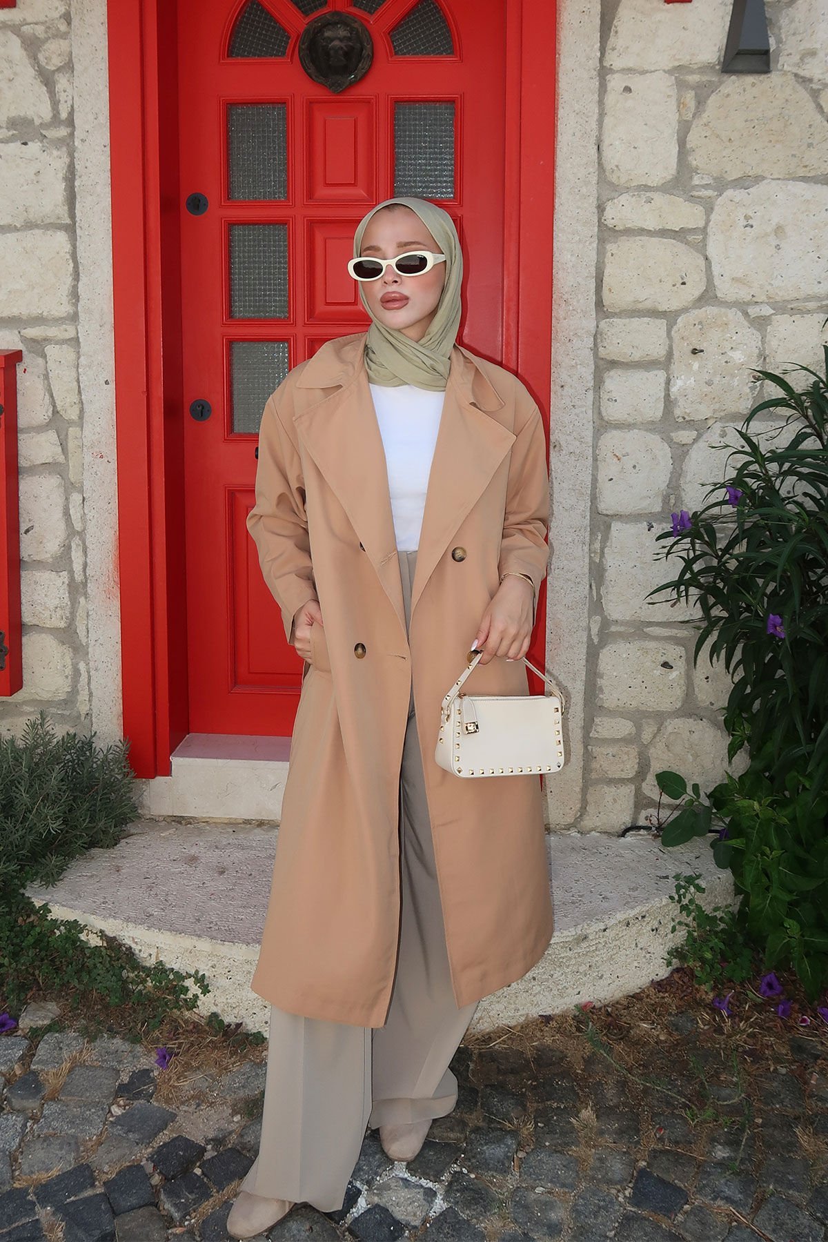 OVERSİZE ASTARLI TRENÇKOT 4-6404 - CAMEL