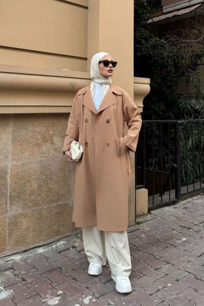 OVERSİZE ASTARLI TRENÇKOT 4-6404 - CAMEL