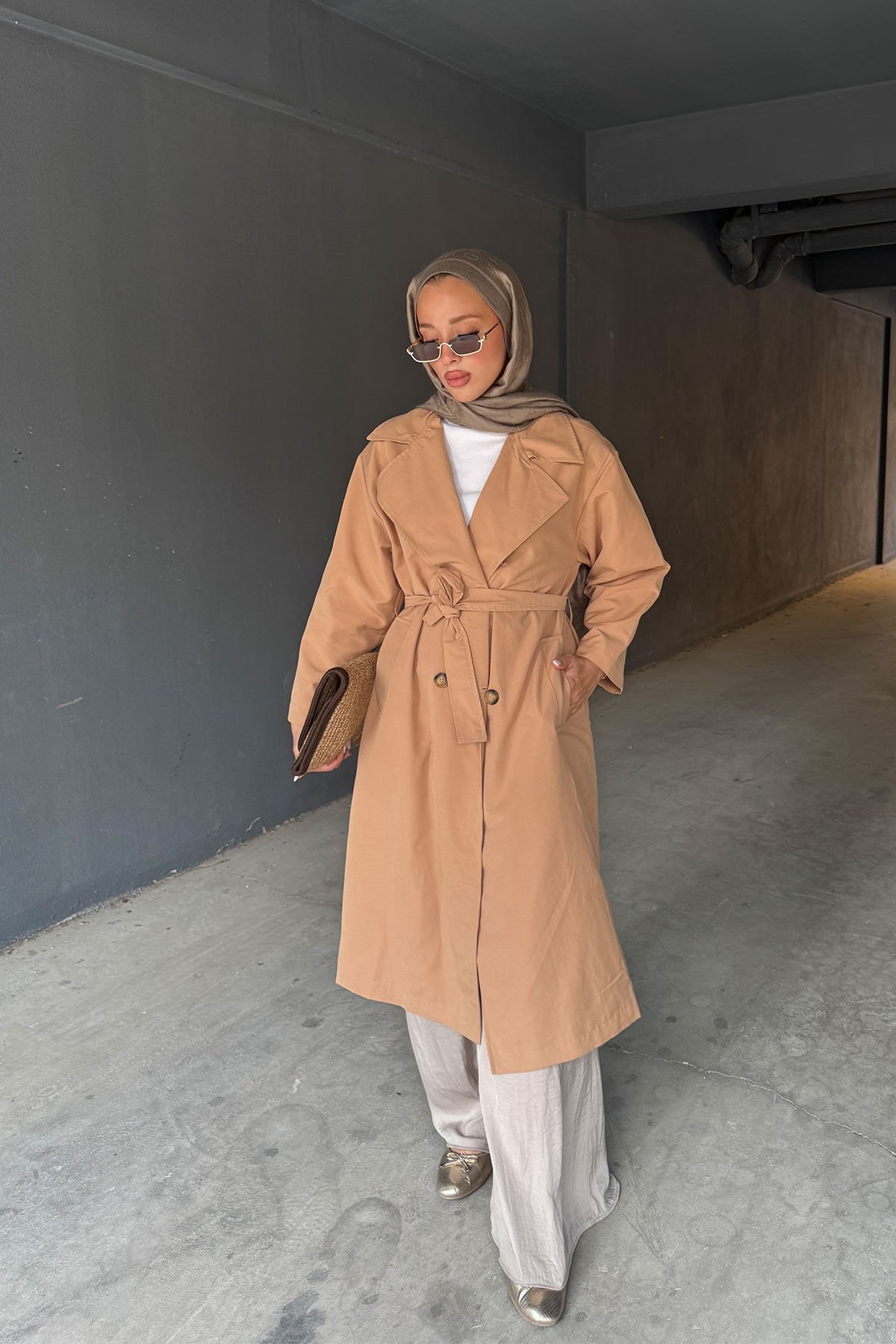 OVERSİZE ASTARLI TRENÇKOT 4-6404 - CAMEL