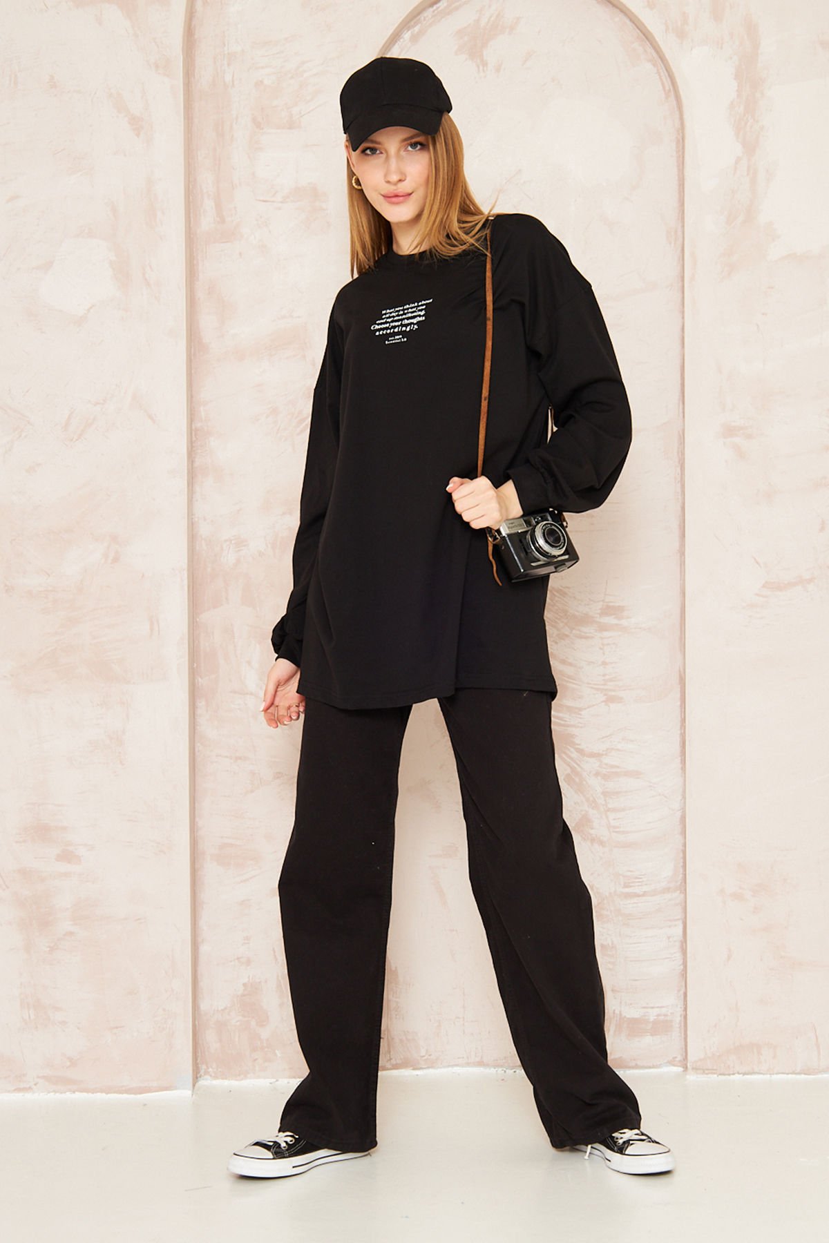 Baskılı Uzun Kol T-shırt 4-6630 - SİYAH