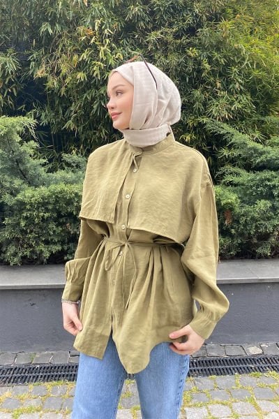 PELERİNLİ GÖMLEK 31-2231 - OLİVE