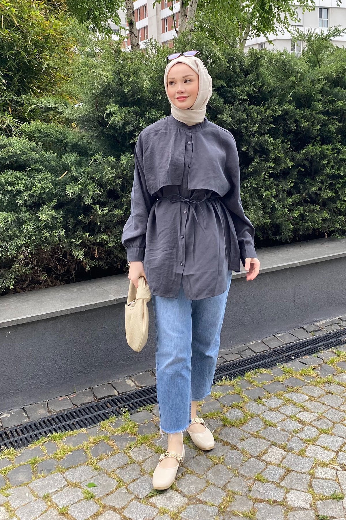 PELERİNLİ GÖMLEK 31-2231 - ANTRAST