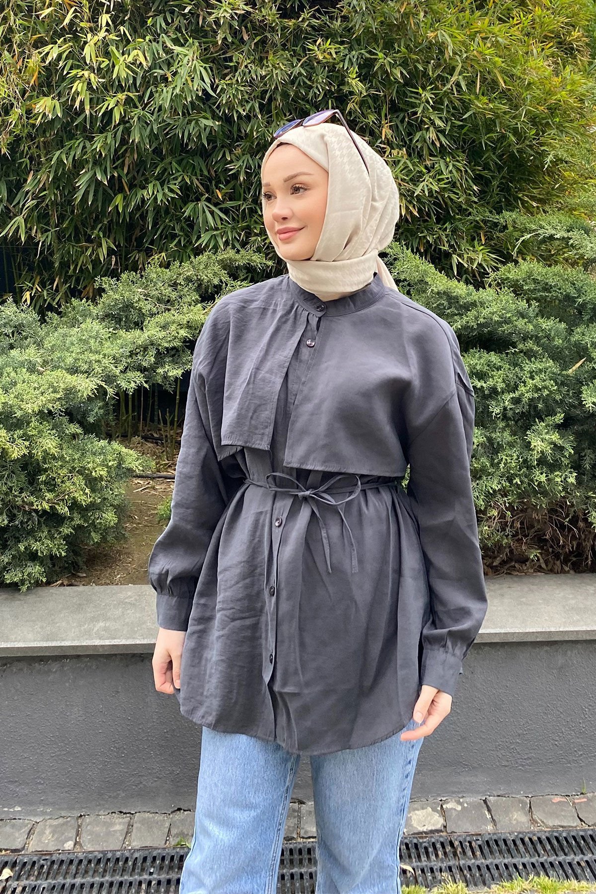 PELERİNLİ GÖMLEK 31-2231 - ANTRAST