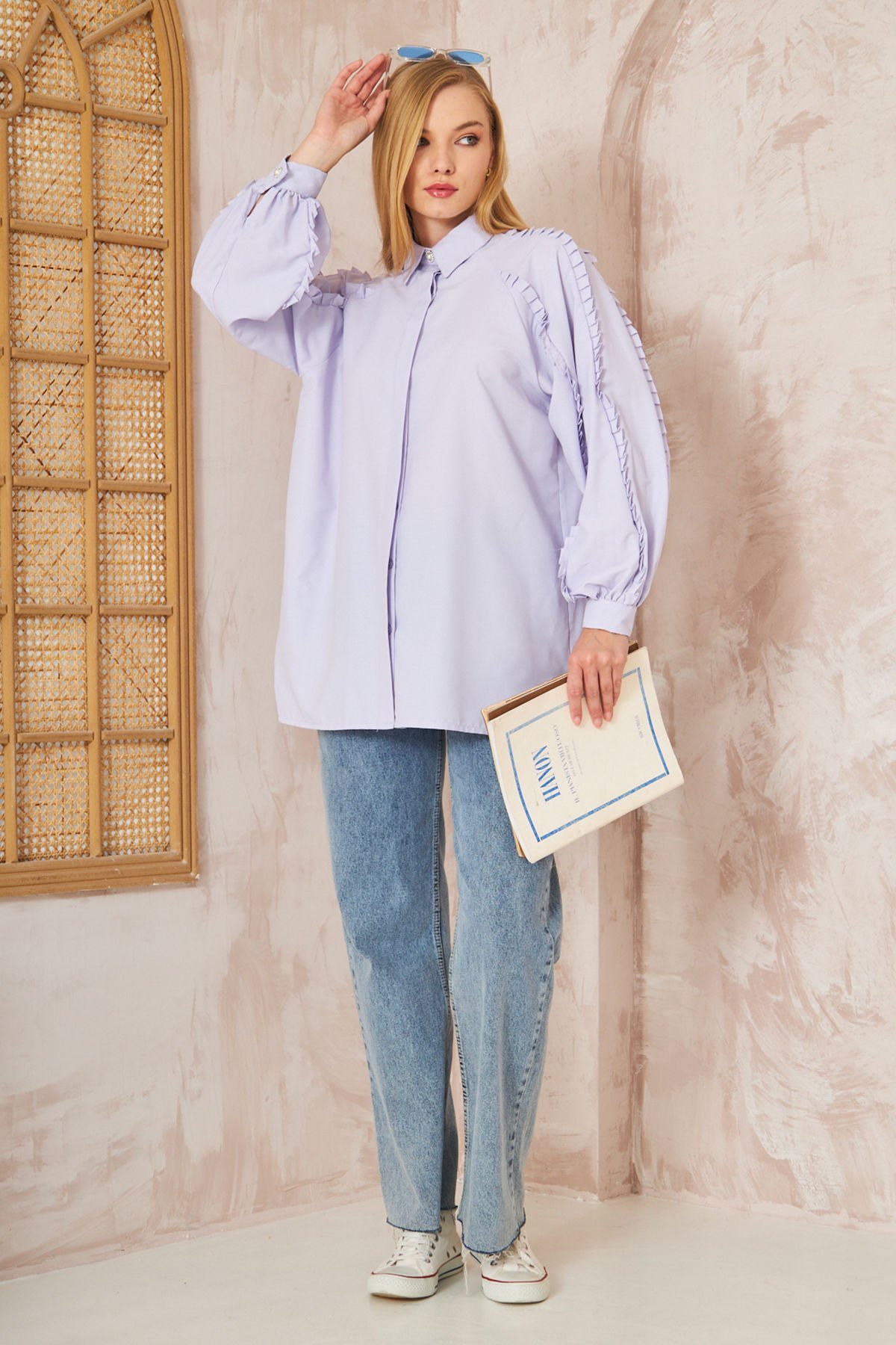 Kol Büzgülü Gömlek 4-6672 - LİLA