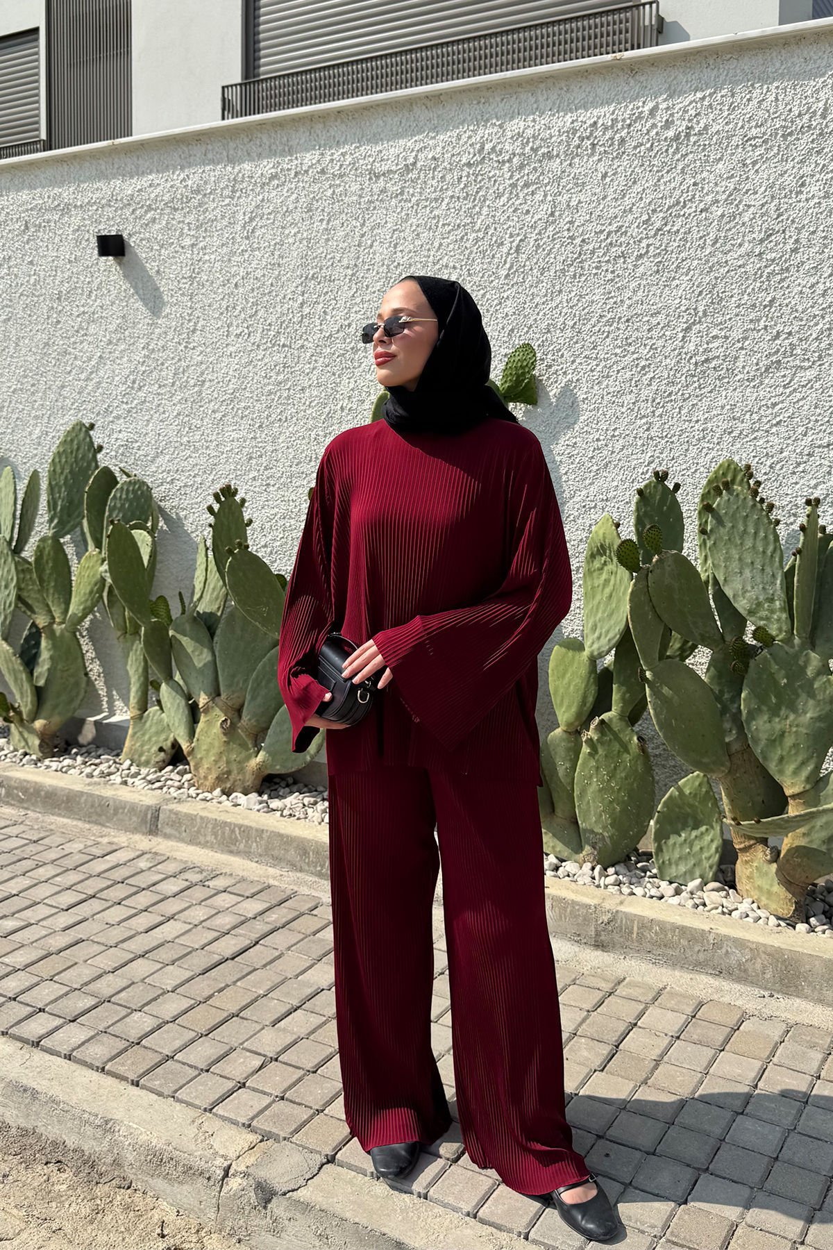 PLİSELİ TAKIM 9-51837 - BORDO