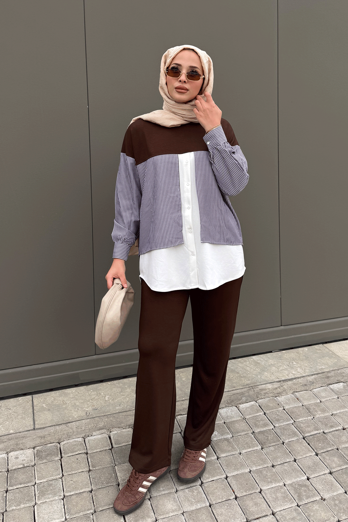 GARNİ DETAYLI TAKIM 44-3079 - KAHVERENGİ