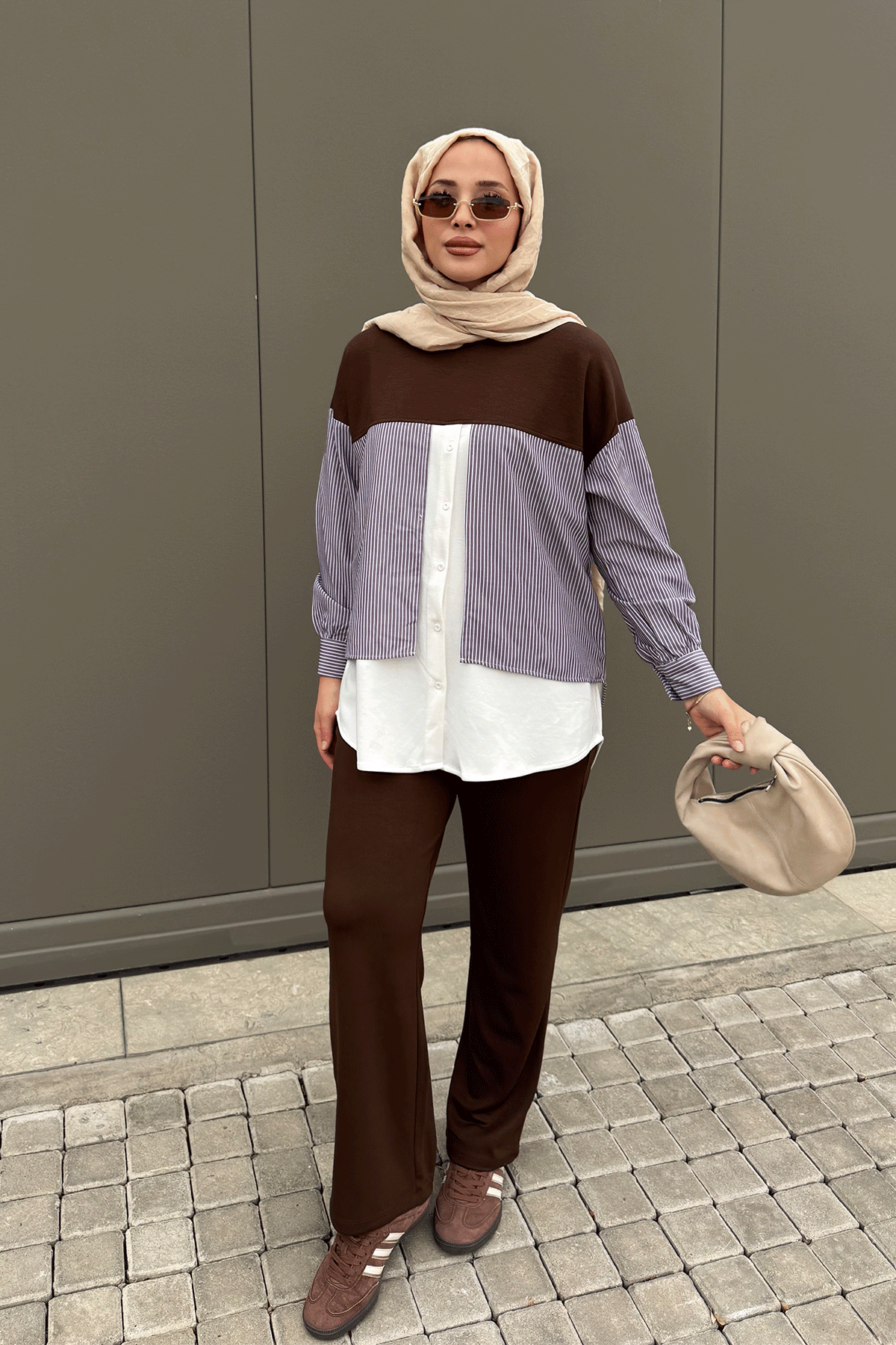 GARNİ DETAYLI TAKIM 44-3079 - KAHVERENGİ