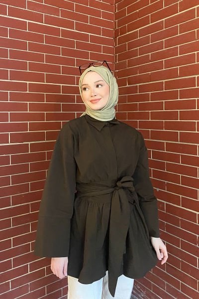 BAGLAMALI TUNIK 31-3304- KAHVERENGİ