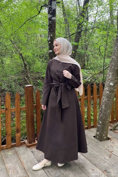 BAGLAMALI ELBİSE 31-2255 - KAHVERENGİ
