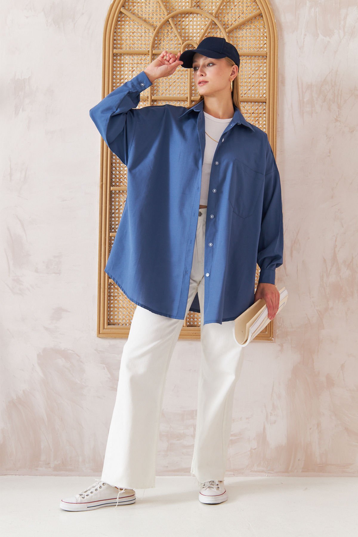 OVERSİZE GÖMLEK 4-6452  - LACİVERT