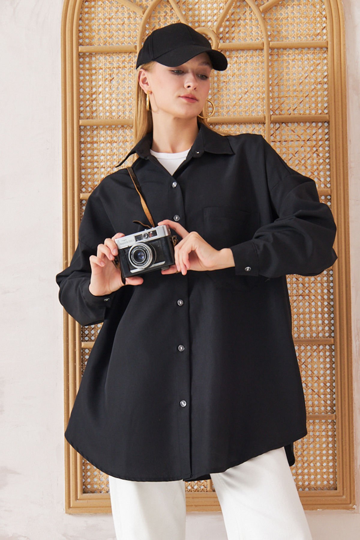 OVERSİZE GÖMLEK 4-6452  - SİYAH