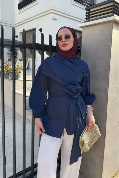 BAĞLAMALI GÖMLEK 31-2278- LACİVERT