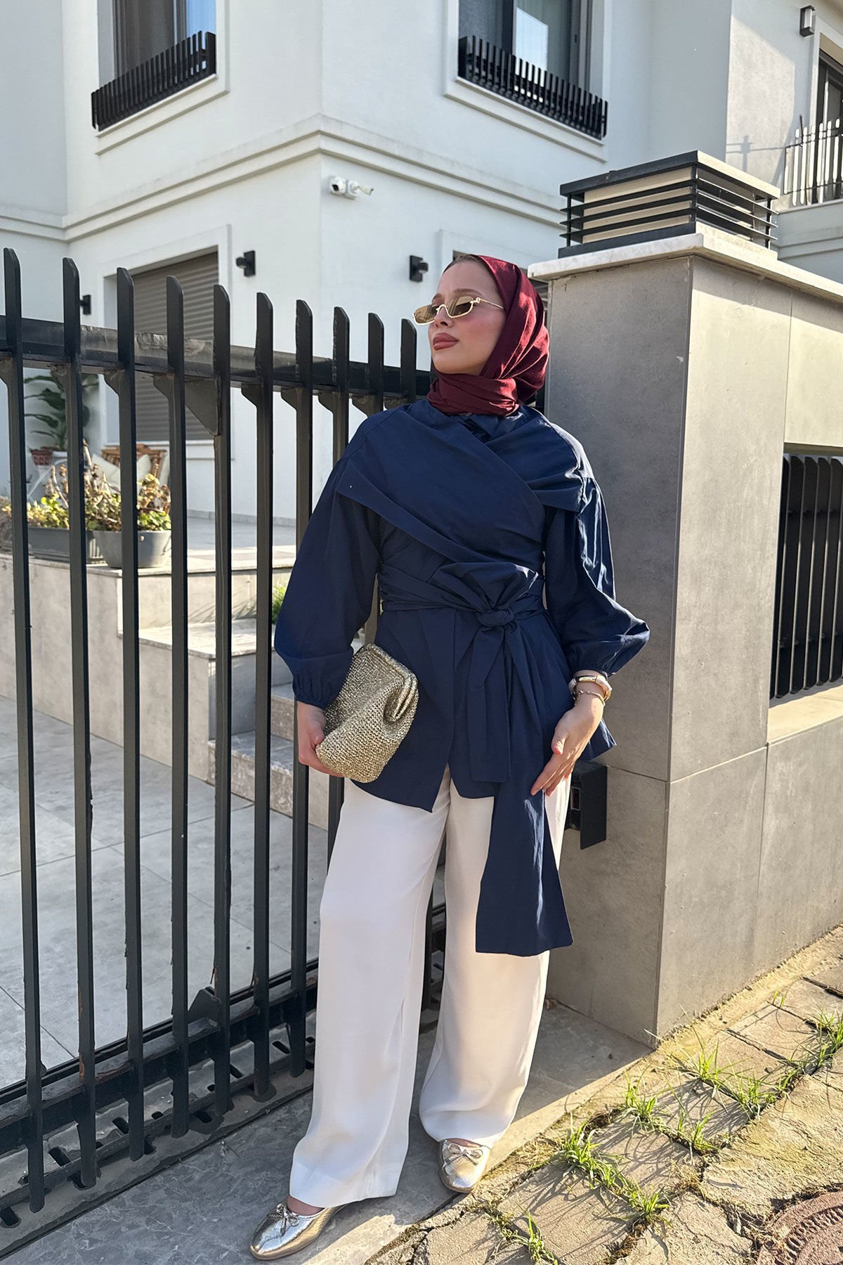 BAĞLAMALI GÖMLEK 31-2278- LACİVERT