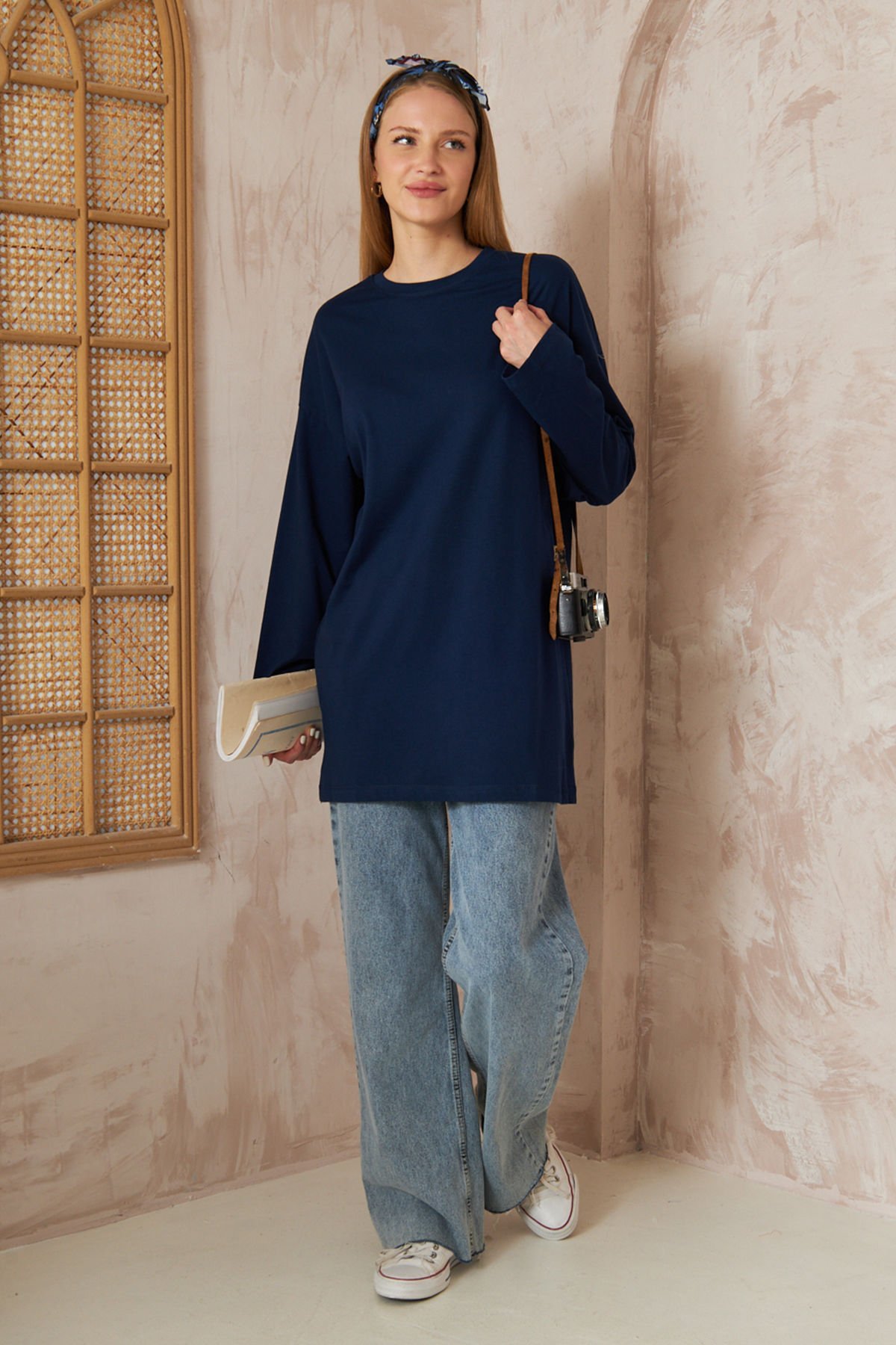 Oversize Uzun Kol T-shırt 4-6632 - LACİVERT