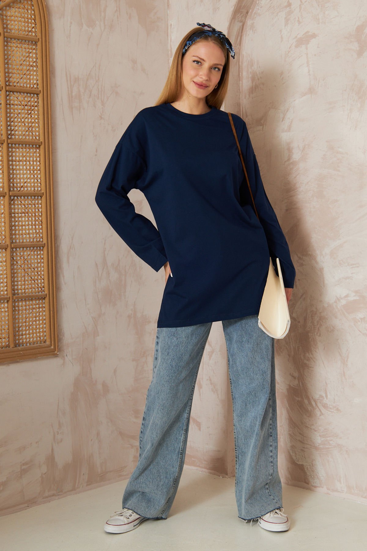 Oversize Uzun Kol T-shırt 4-6632 - LACİVERT