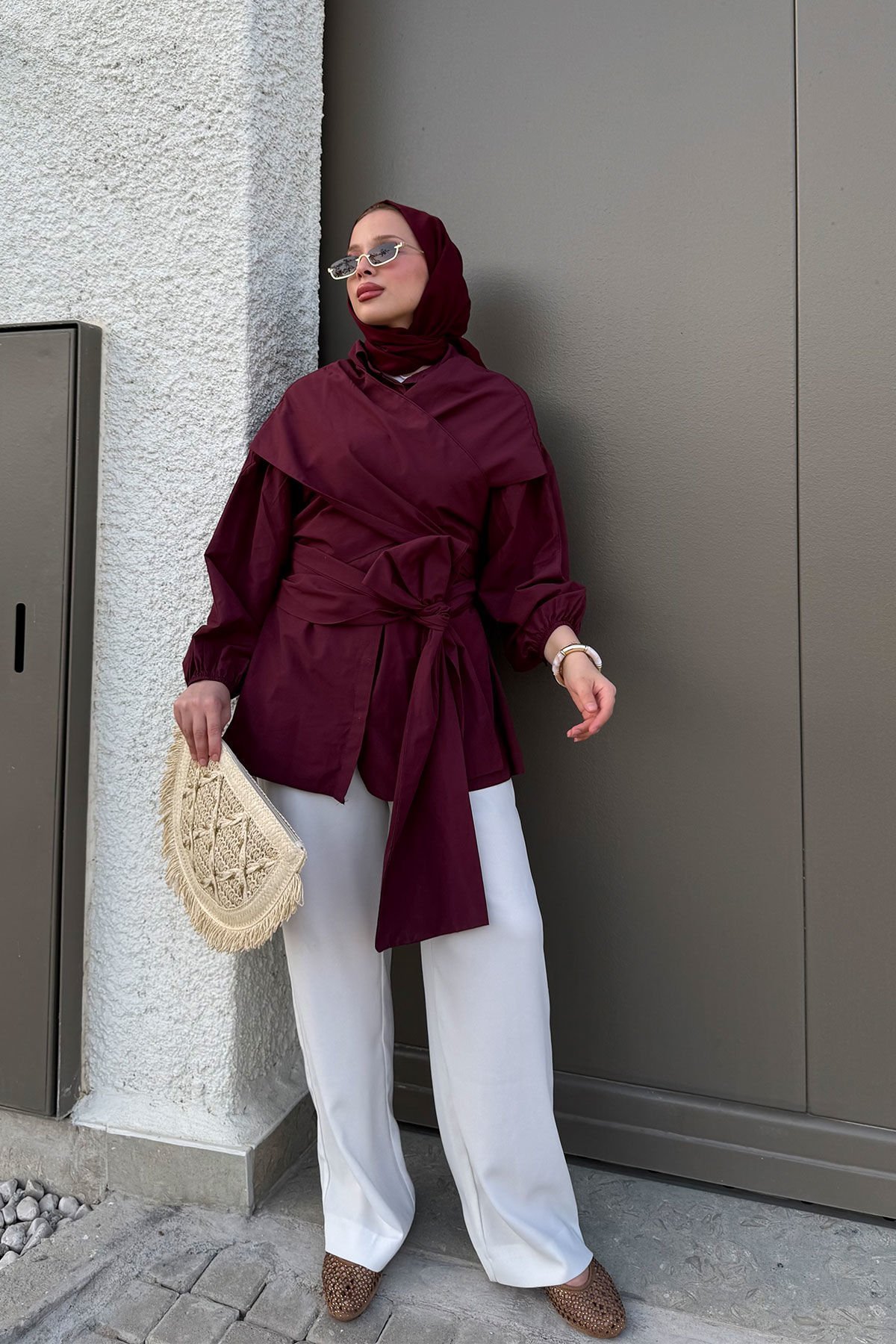 BAĞLAMALI GÖMLEK 31-2278- BORDO