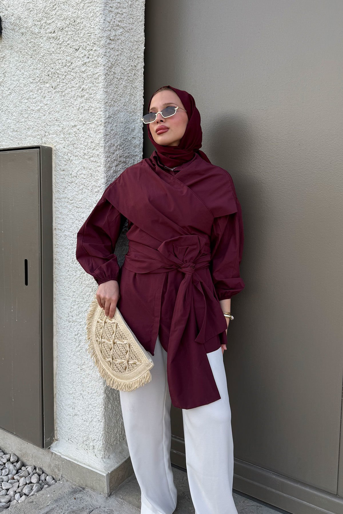 BAĞLAMALI GÖMLEK 31-2278- BORDO