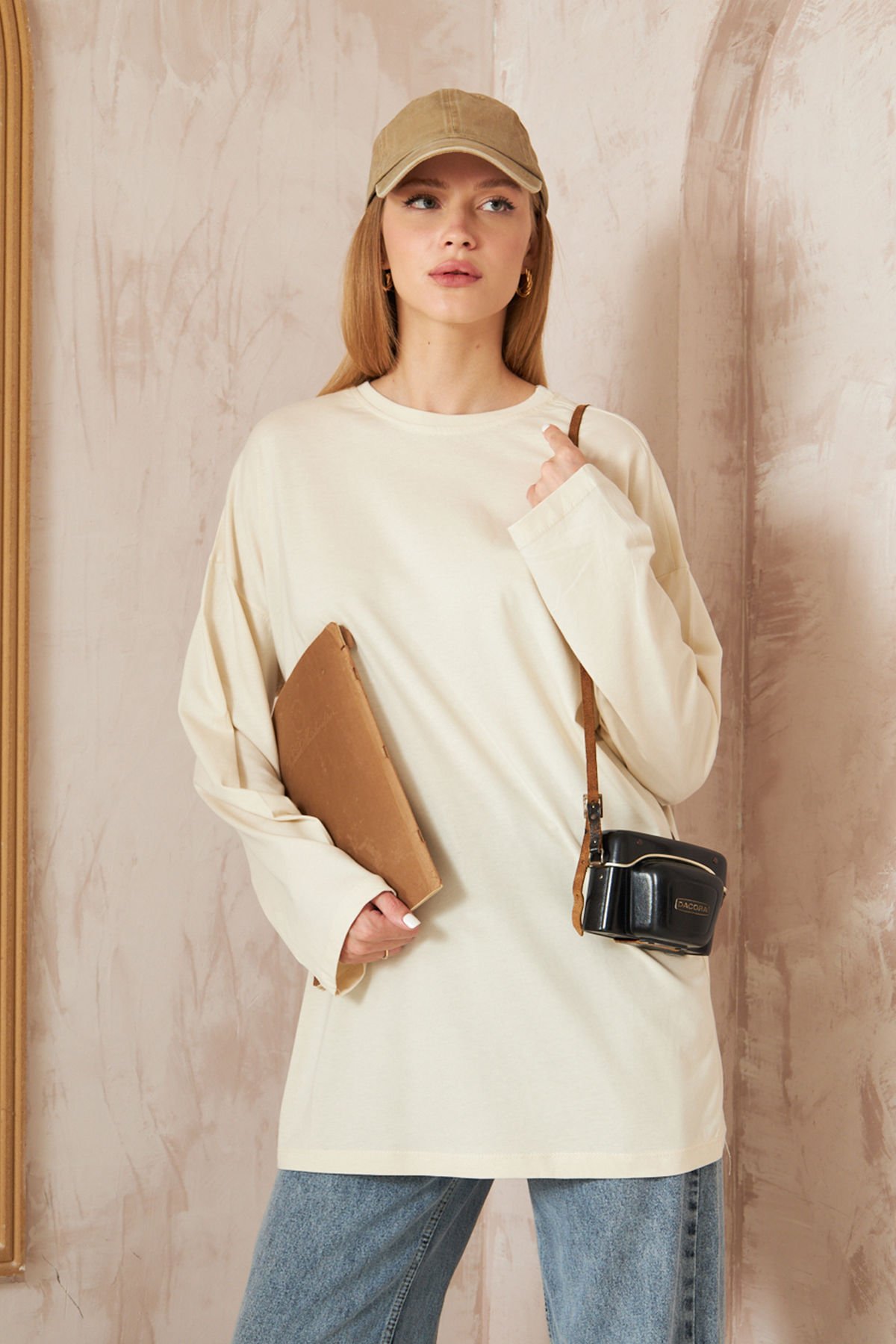 Oversize Uzun Kol T-shırt 4-6632 - EKRU