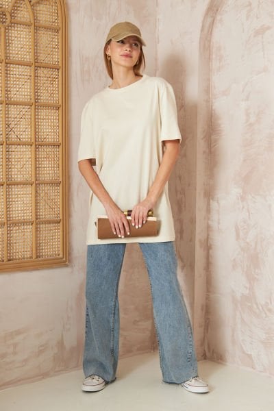 Oversize Kısa Kol T-shirt 4-6634 - EKRU