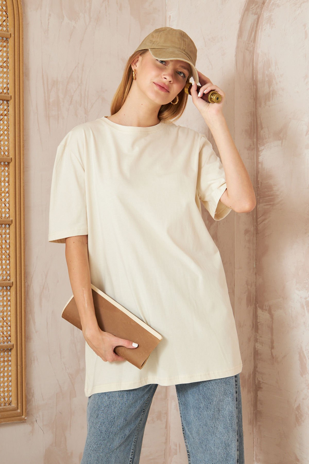 Oversize Kısa Kol T-shirt 4-6634 - EKRU