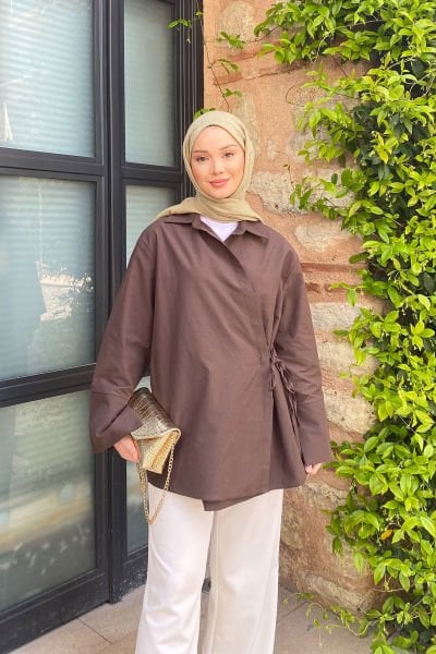 BAGLAMALI GÖMLEK 31-2265 - KAHVERENGİ