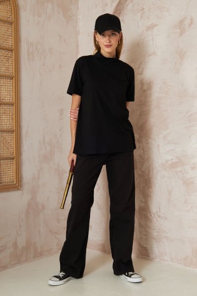 Bogazlı Kısa Kol T-shirt 4-6690 - SİYAH