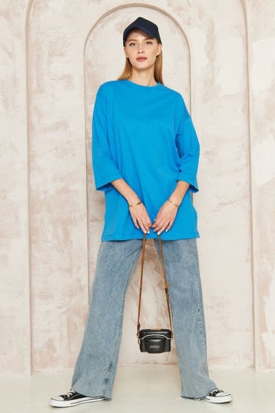Basıc  T-shirt 4-6694- MAVİ