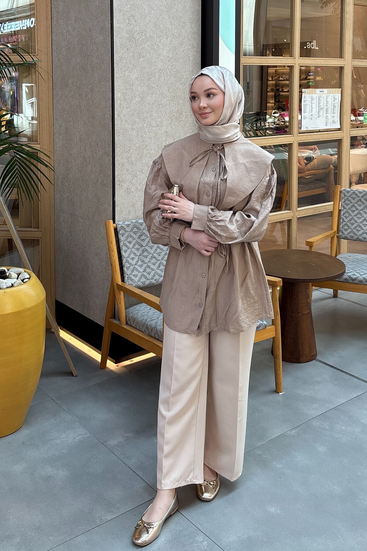 PELERİNLİ MODAL GÖMLEK 31-2253 - VİZON