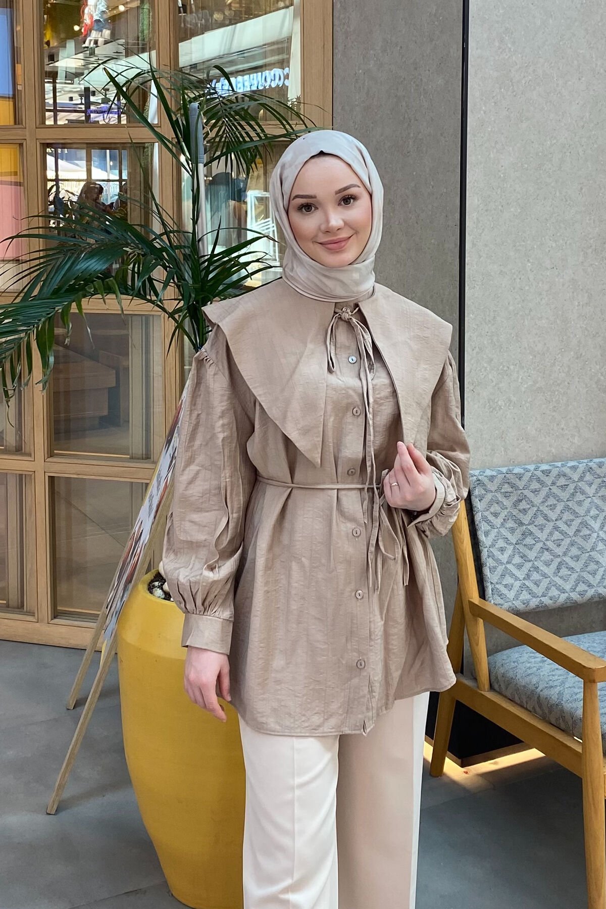 PELERİNLİ MODAL GÖMLEK 31-2253 - VİZON